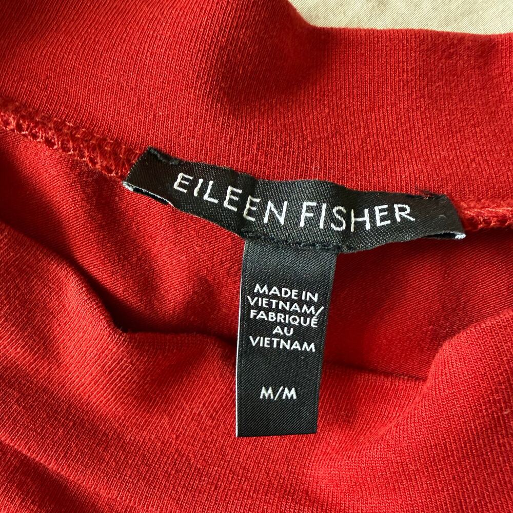Eileen Fisher Boxy Mock Neck Tank Top Cap Sleeve T-shirt Red Size M Tencel - Picture 5 of 8